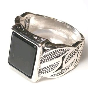 14k White Gold Plate Over Sterling Silver Turkish Gemstone Black Onyx Men's Ring